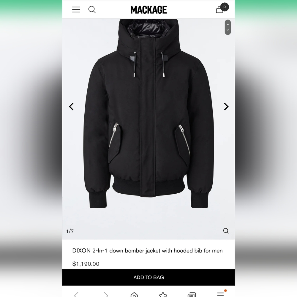 Mackage NWT size 42 (M/L) black Dixon 2- in 1 bomber jacket